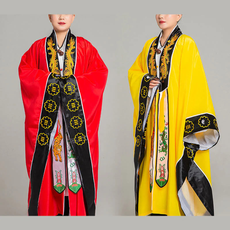 Buddha Stones Wudang Embroidery Dragon Tiger Long Wide Sleeve Unisex Taoist Robe Kimono For Qigong Ceremony