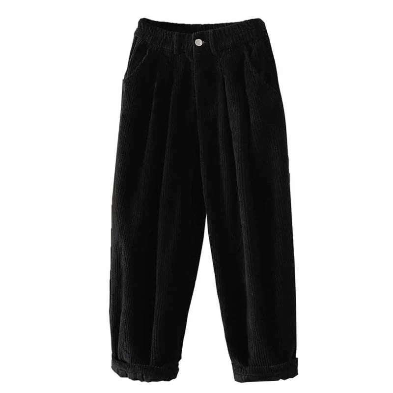 Buddha Stones Women's Winter Plain Corduroy Cotton High Waist Fleece-Lined Harem Pants With Pockets
