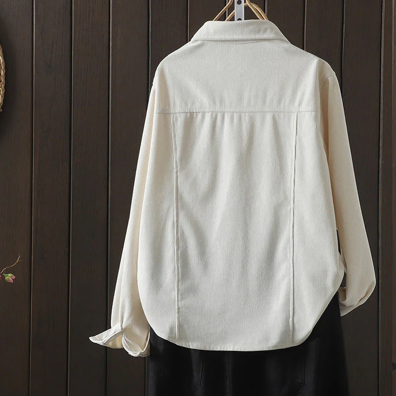 Buddha Stones Commute Plain Buttons Cotton Corduroy Women's Long Sleeve Shirt