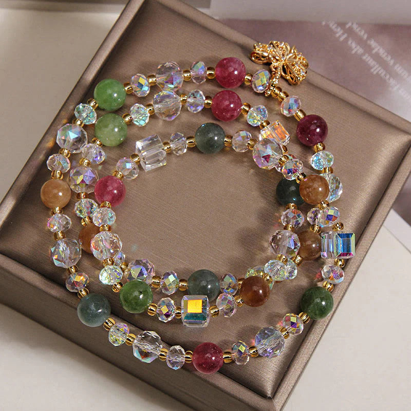 Buddha Stones Colorful Tourmaline Butterfly Wisdom Triple Wrap Bracelet