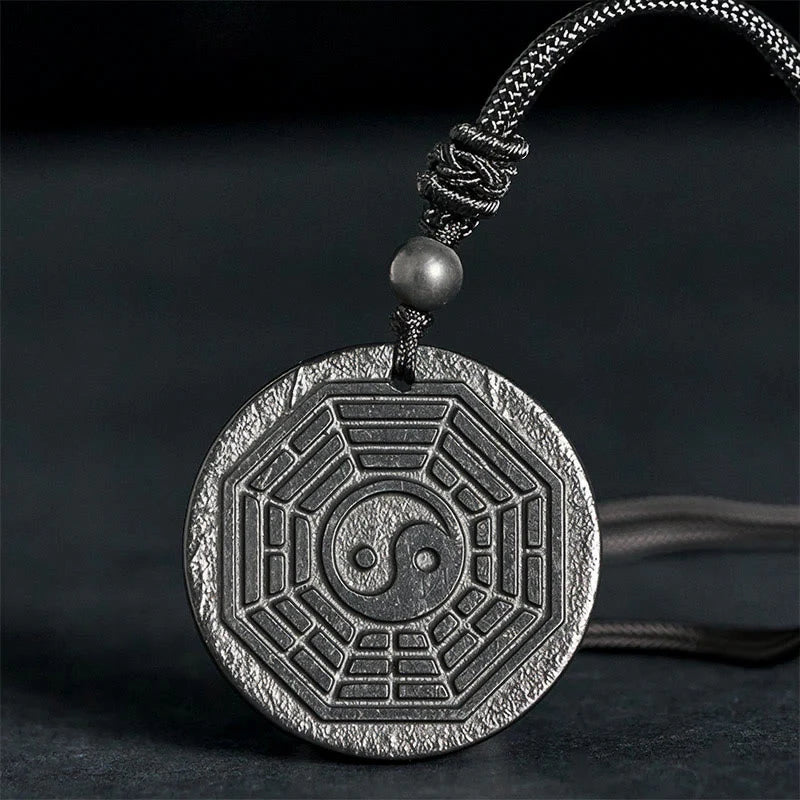 Buddha Stones Authentic Shungite Stone Yin Yang Bagua Protection Necklace Pendant