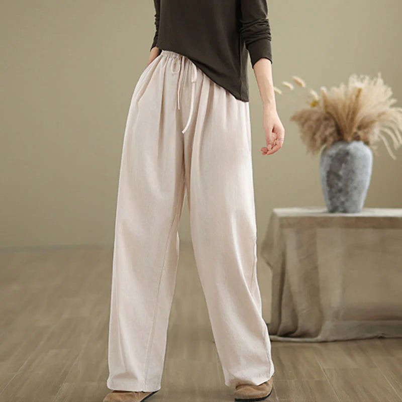 Buddha Stones Casual Straight-leg Women's Cotton Pants With Pockets