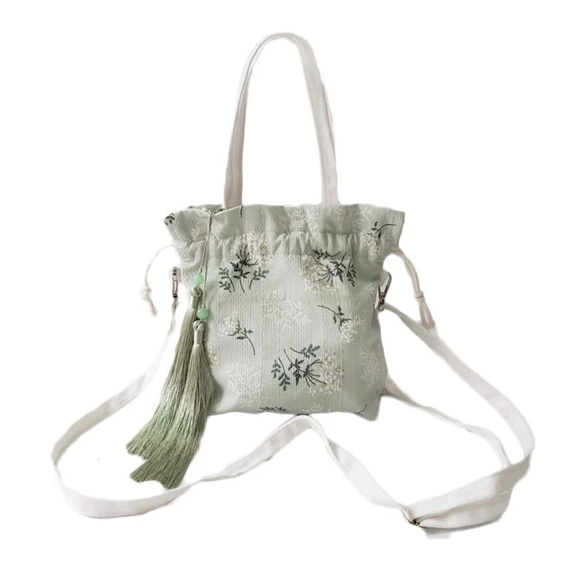 Buddha Stones White Flowers Green Leaves Canvas Tote Crossbody Bag Shoulder Bag Handbag