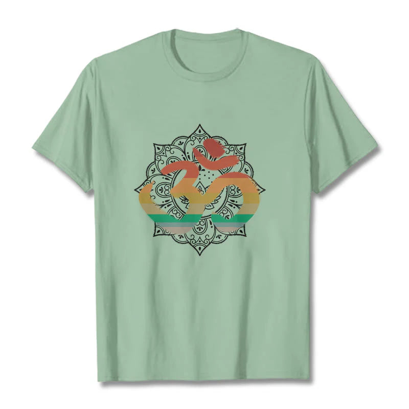 Buddha Stones Gradient-colored Om Sanskrit Mandala Background Pattern Cotton Tee T-shirt