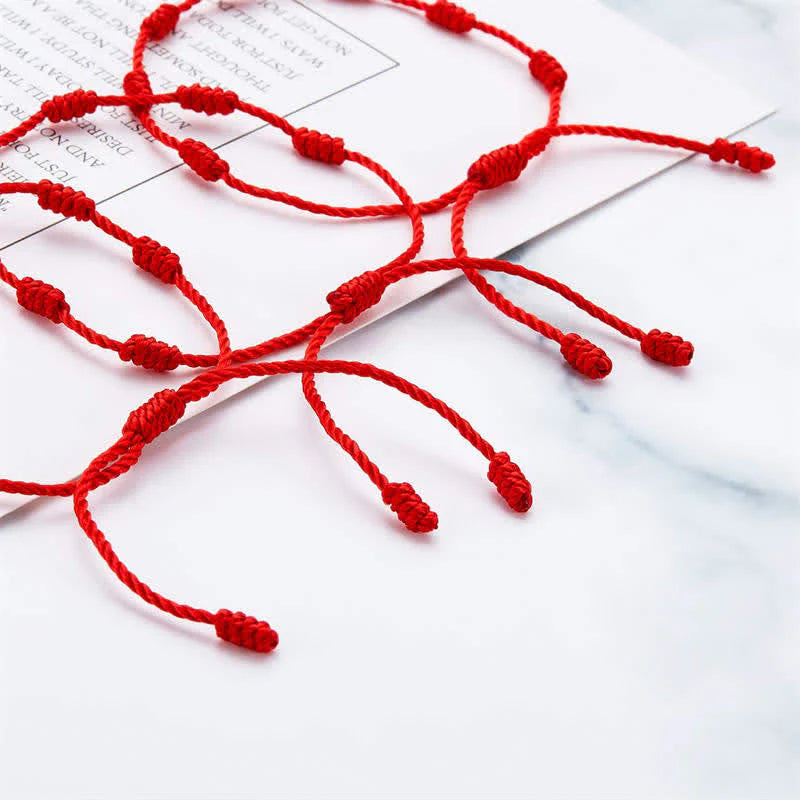 Buddha Stones 4Pcs Evil Eye Seven Knot Red String Protection Bracelet