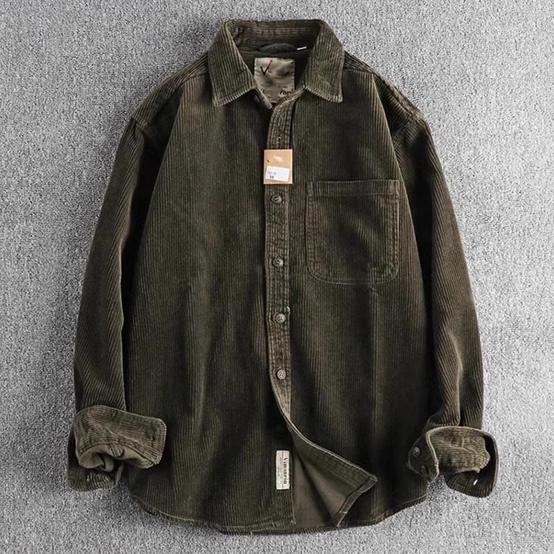 Buddha Stones Solid Color Single Breasted Buttons Men's Long Sleeve Thickened Jacket With Pockets