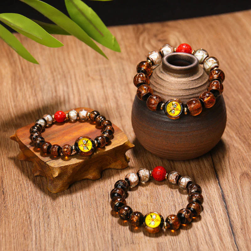 Buddha Stones Tibetan Five God of Wealth Thangka Liuli Glass Bead Chinese Zodiac Protection Bracelet (Extra 35% Off | USE CODE: FS35)