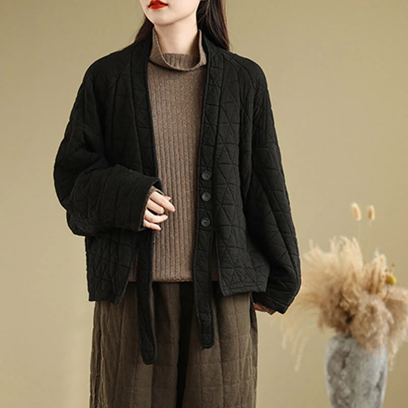 Buddha Stones Women's Buttons Long Sleeve Thickened Cotton Jacket With Pockets