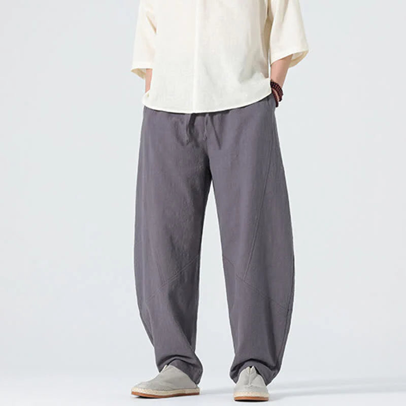 Buddha Stones Spring Pure Color Men's Cotton Drawstring Pants With Pockets