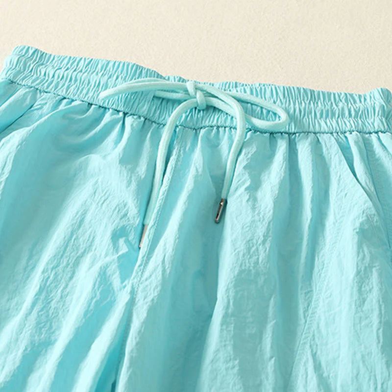 Buddha Stones Summer Vintage Plain Drawstring Cuffed Women's Pants With Pockets