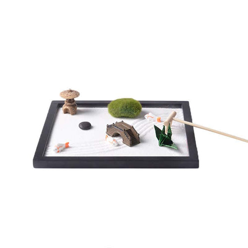 Buddha Stones Koi Fish Small Bridge Grass Landscape Peace Meditation Zen Garden Decoration