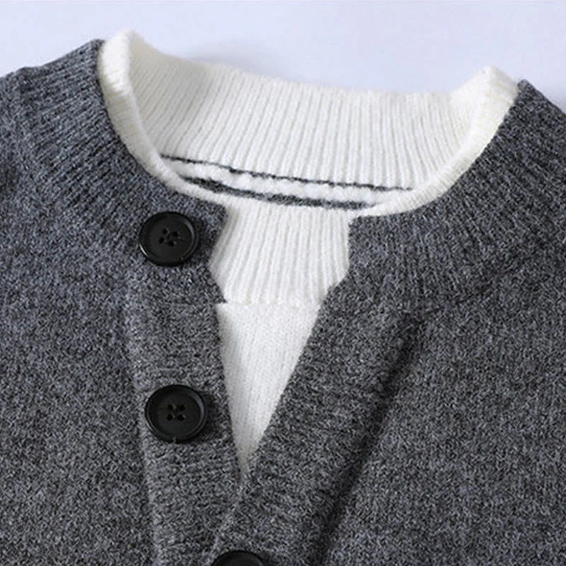 Buddha Stones Winter Buttons Crew Neck Design Warm Men's Long Sleeve Knitted Sweater