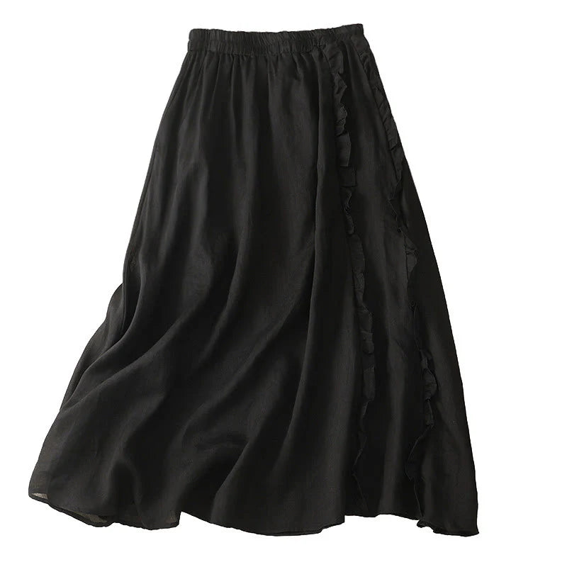 Buddha Stones Summer Plain Ruffle Design Women's Cotton Skirt