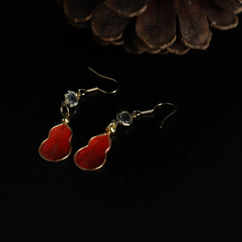 Buddha Stones Handcrafted Red Silk Art Gourd Glass Blessing Fortune Hook Earrings
