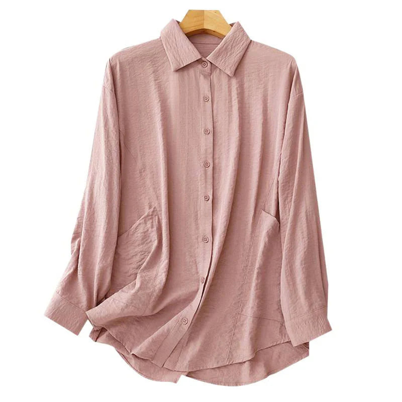 Buddha Stones Spring Fall Stand Collar Plain Long Sleeve Women's Cotton Polyester Shirt