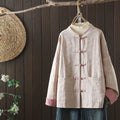 Buddha Stones Casual Women's Flower Pattern Long Sleeve Stand Collar Cotton Shirt
