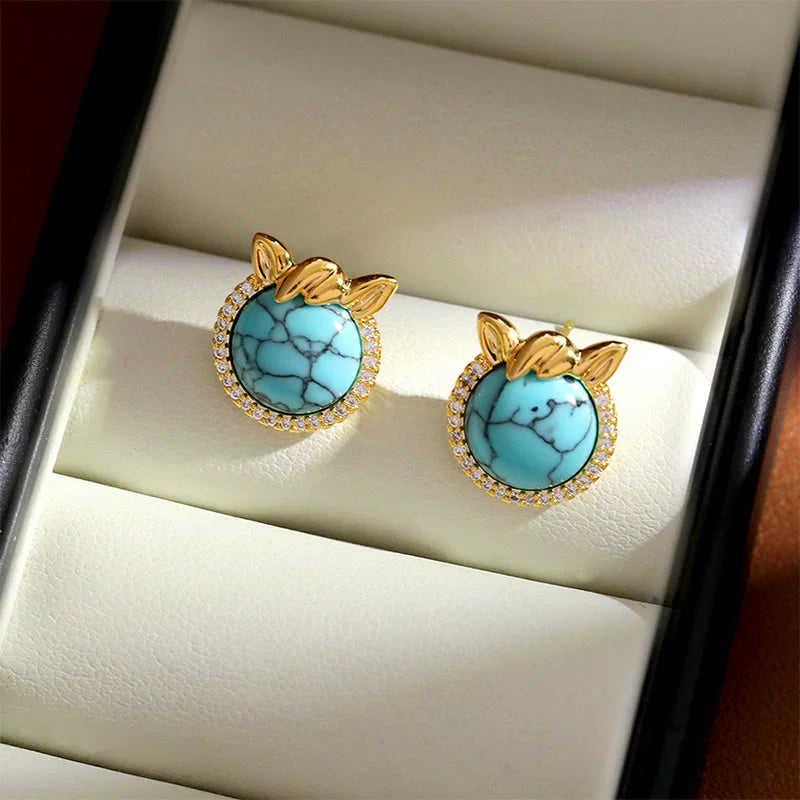 Buddha Stones Horse-Ear Shaped Copper Turquoise Balance Earrings