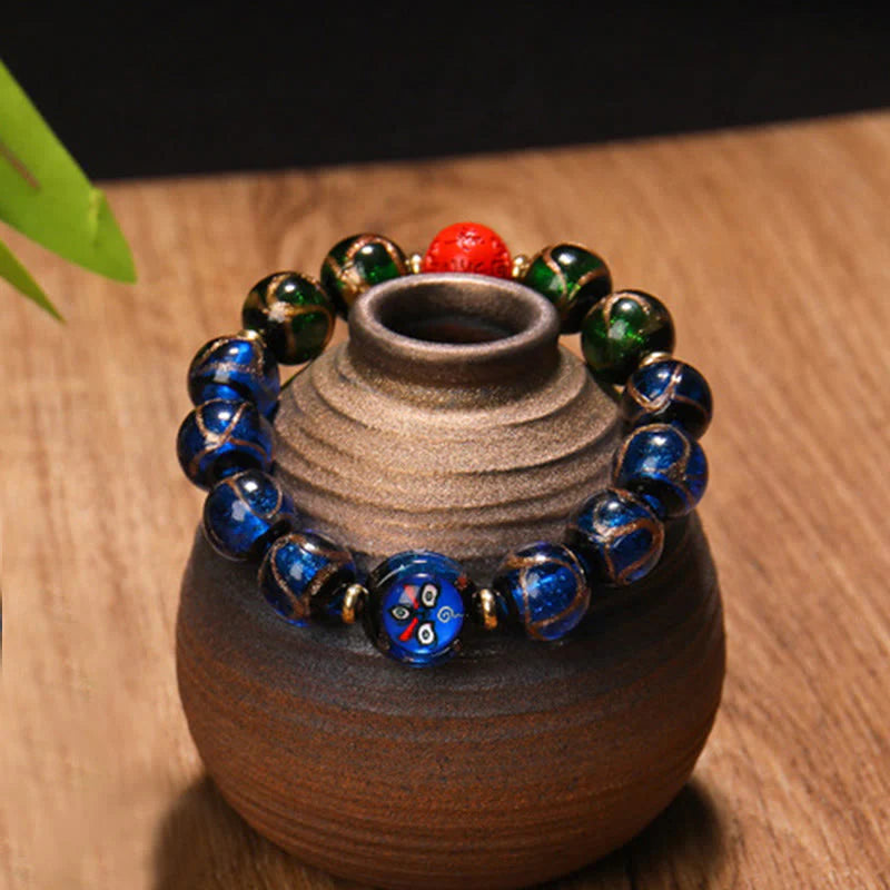 Buddha Stones Tibetan Five God of Wealth Thangka Liuli Glass Bead Chinese Zodiac Protection Bracelet (Extra 35% Off | USE CODE: FS35)