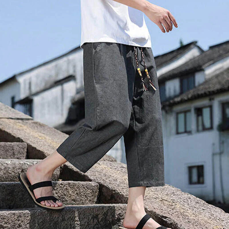 Buddha Stones Casual Woven Bead Waist Rope Men's 7-8 Length Spandex Pants With Pockets