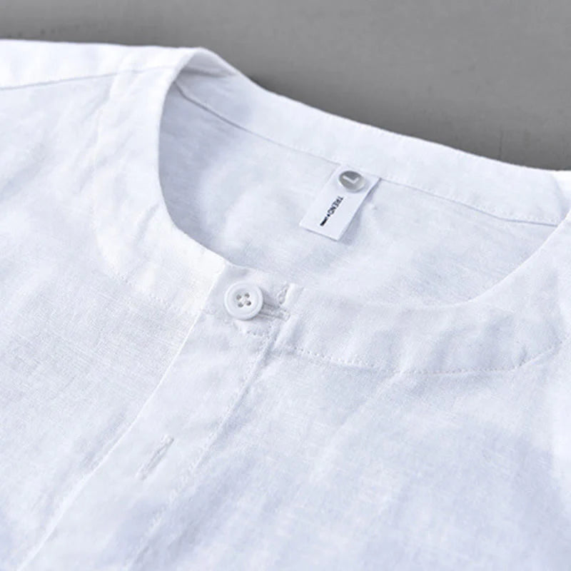 Buddha Stones Men's Spring Pure Color Stand Collar Cotton Linen Long Sleeve Shirt