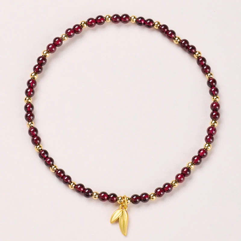 Buddha Stones Natural 4mm Garnet Copper Gold Plated Calm Anklet