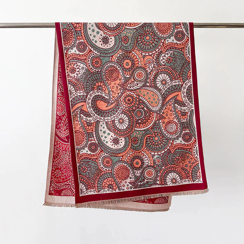 Buddha Stones Winter Ethnic Style Paisley Geometry Pattern Tassels Soft Scarf Shawl