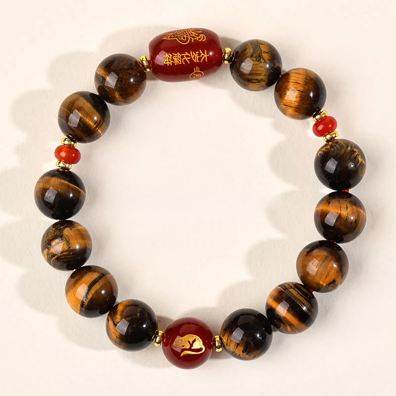 Buddha Stones 12 Chinese Zodiac Natural Tiger Eye Red Agate Protection Bracelet