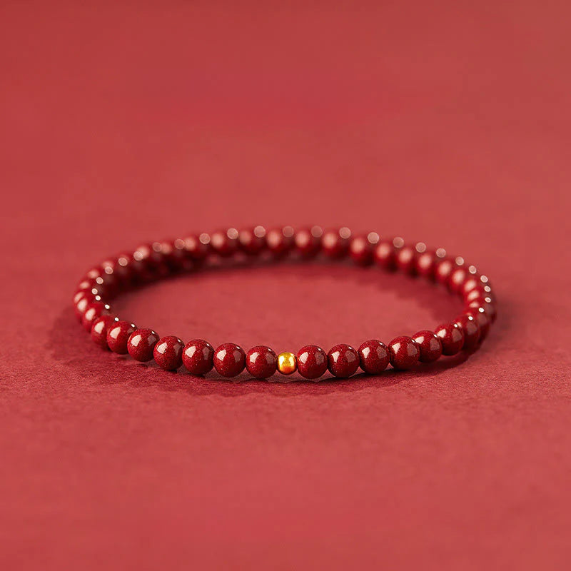 Buddha Stones 999 Gold Cinnabar Simple Design Concentration Bracelet