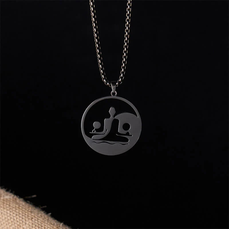 Buddha Stones Yin Yang Buddha Figure Hollow Design Stainless Steel Balance Necklace Pendant