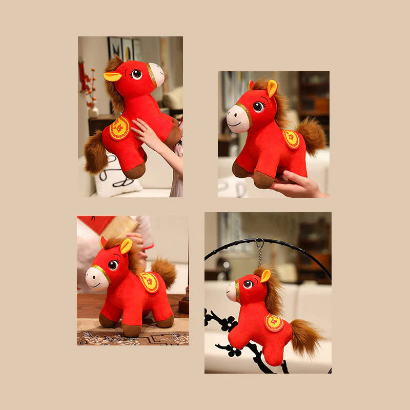 Buddha Stones Year Of The Horse Red Standing Horse Plush Doll Wealth Prosperity Home Decoration