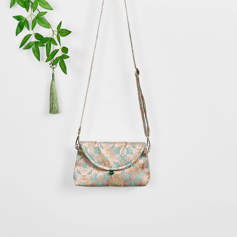 Buddha Stones Retro Flowers Pattern Polyester Cotton Embroidery Crossbody Bag Hangbags