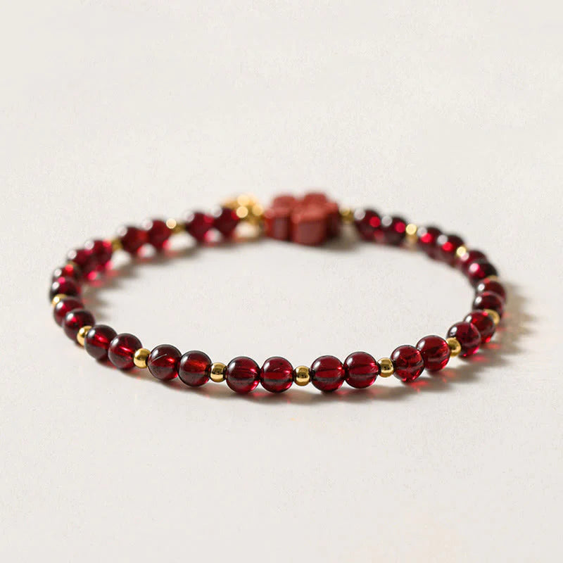 Buddha Stones 14K Gold Plated Natural Garnet Cinnabar Flower Calm Bracelet