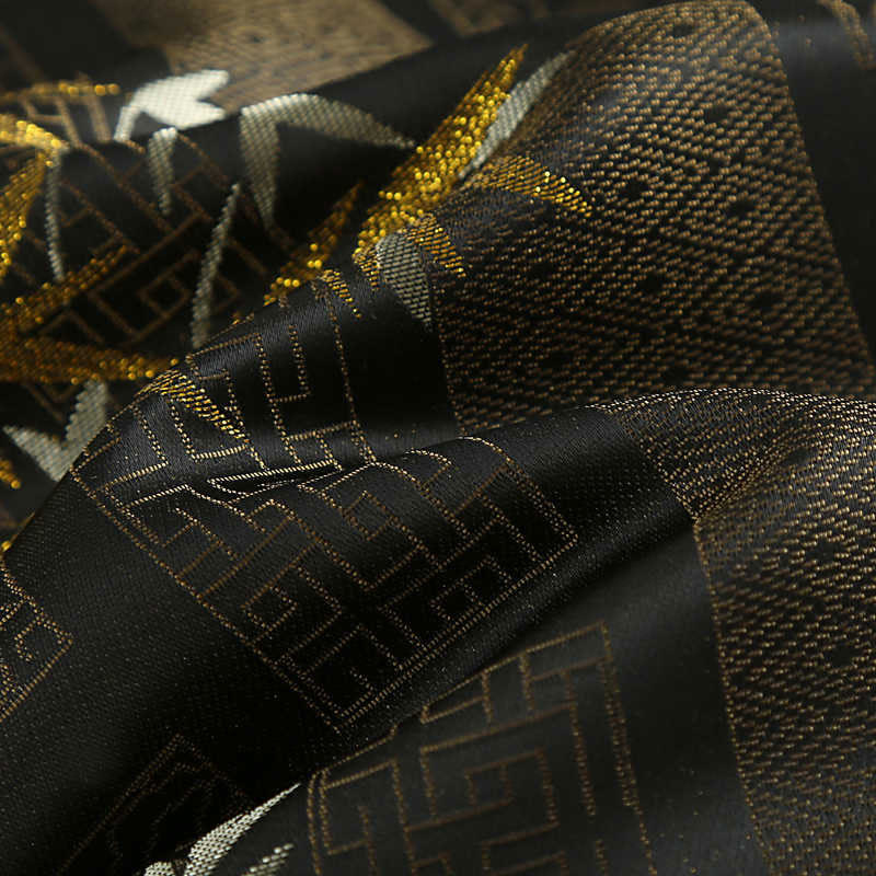 Buddha Stones Golden Bamboo Jacquard Frog-Button Long Sleeve Men's Jacket With Pockets