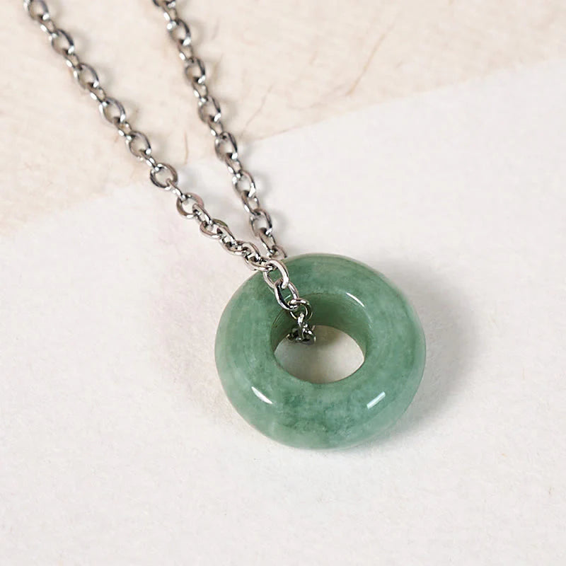 Buddha Stones Green Jade Peace Buckle Abacus Luck Necklace Pendant
