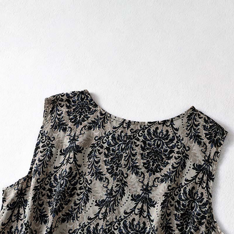Buddha Stones Commute Summer Printing Simple Design Crew Neck Sleeveless Maxi Dress