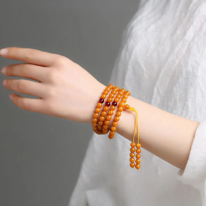 Buddha Stones Tibetan Amber Round Bead Mala