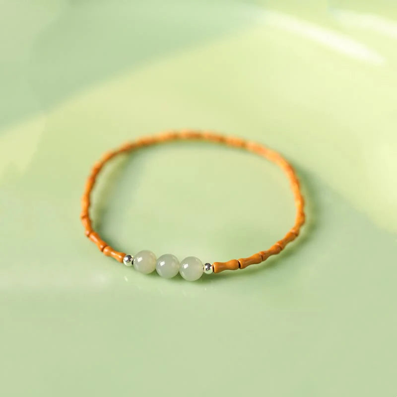 Buddha Stones Natural Olive Pit Bamboo Pattern Hetian Jade Beads Luck Bracelet