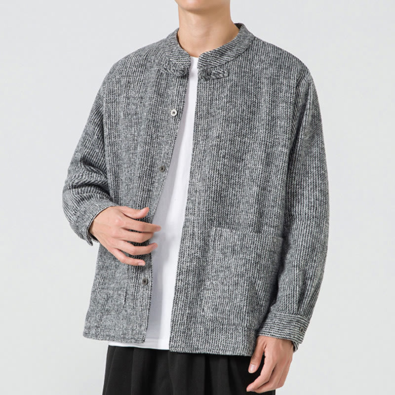 Buddha Stones Solid Color Frog-Button Long Sleeve Men's Cotton Corduroy Jacket With Pockets