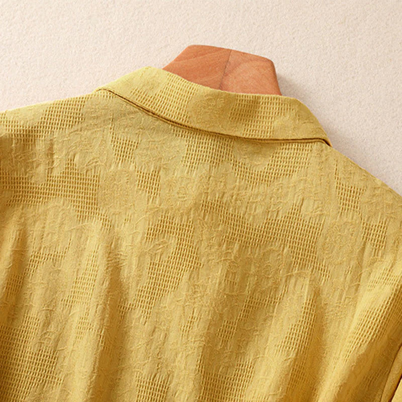 Buddha Stones Fall Embroidery Asymmetrical Design Frog-Button Women's Cotton Long Sleeve Shirt