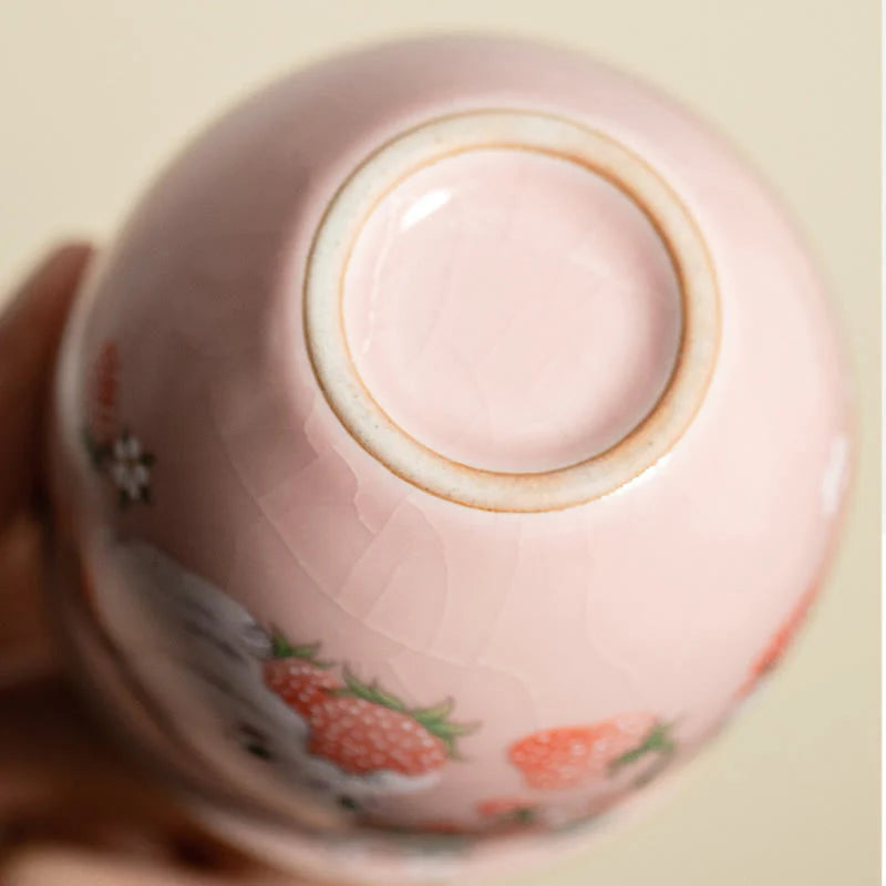 Buddha Stones Small Strawberry Rabbit Teacup Kung Fu Tea Cup 90ml With Gift Box