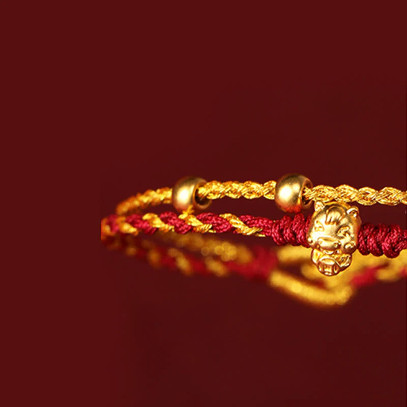 Buddha Stones 999 Gold Beads Year Of The Horse Double Wrap Golden Red String Luck Bracelet