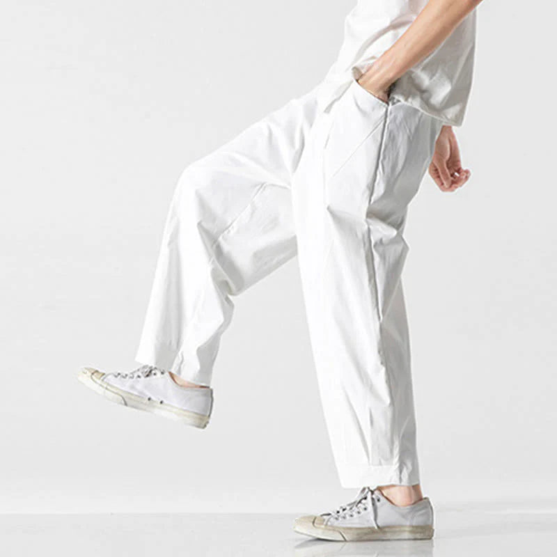 Buddha Stones Summer Solid Drawstring Ankle-Length Men's Cargo Harem Pants With Pockets