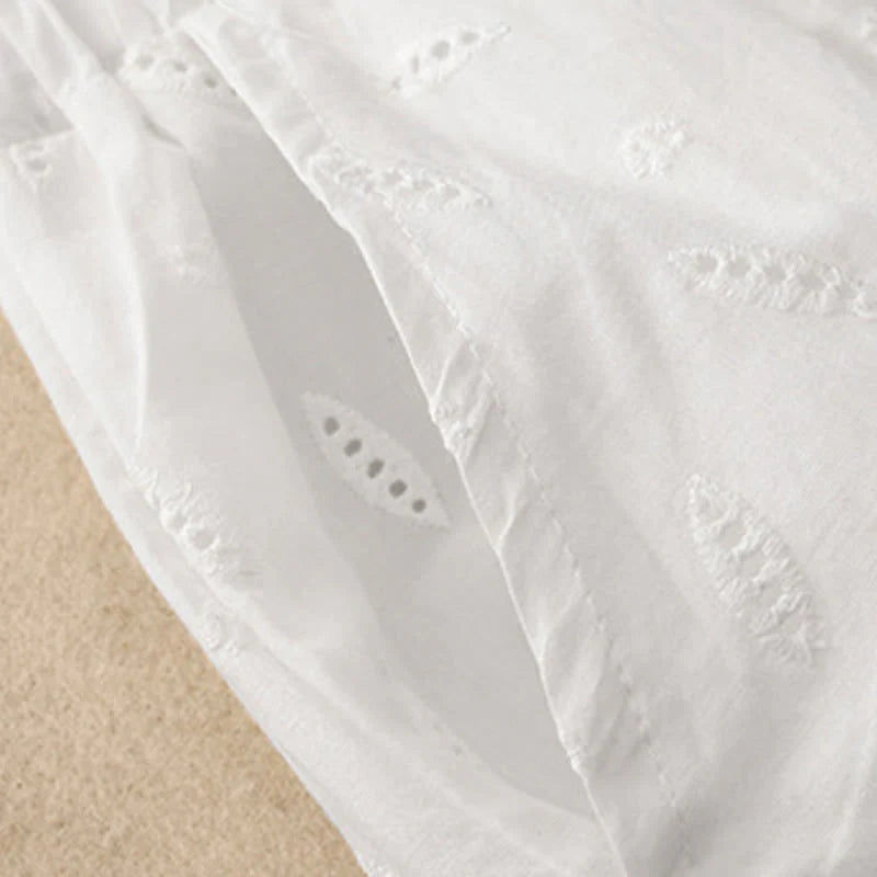 Buddha Stones Summer Vintage Embroidery Lace Hem Patchwork Design Women's Wide Leg Cotton Pants With Pockets