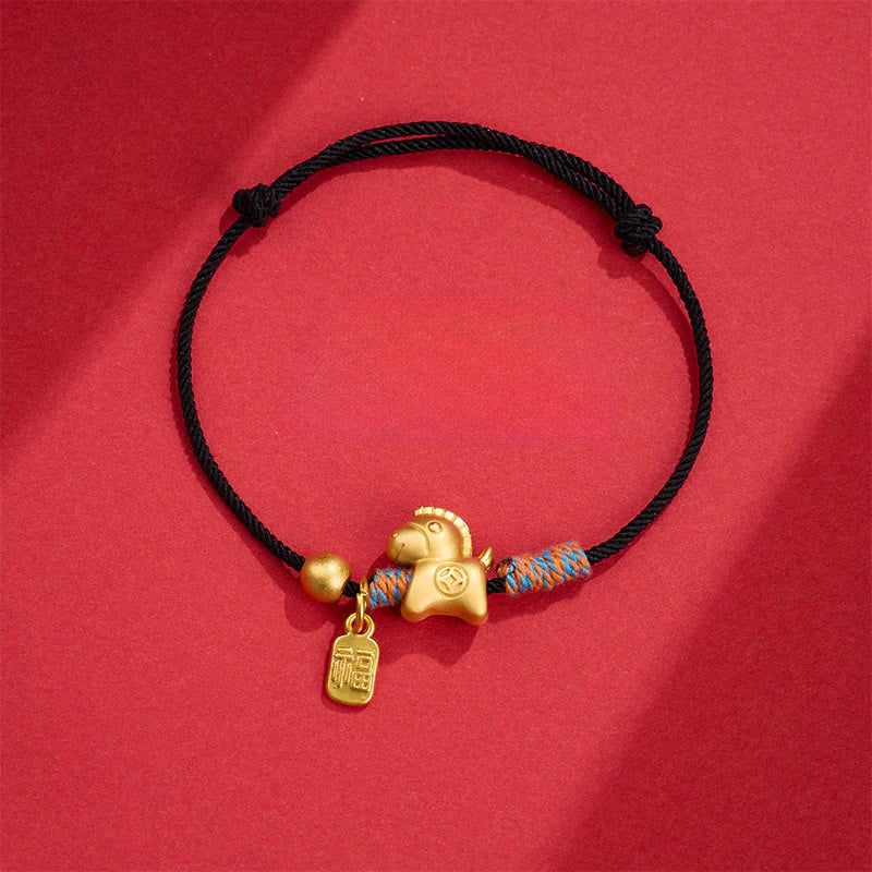 Buddha Stones Year Of The Horse Fu Character Handwoven String Luck Connection Bracelet