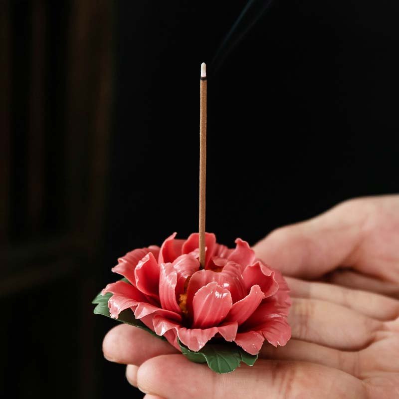 Buddha Stones Tibetan Lotus Blessing Ceramic Stick Incense Burner Decoration