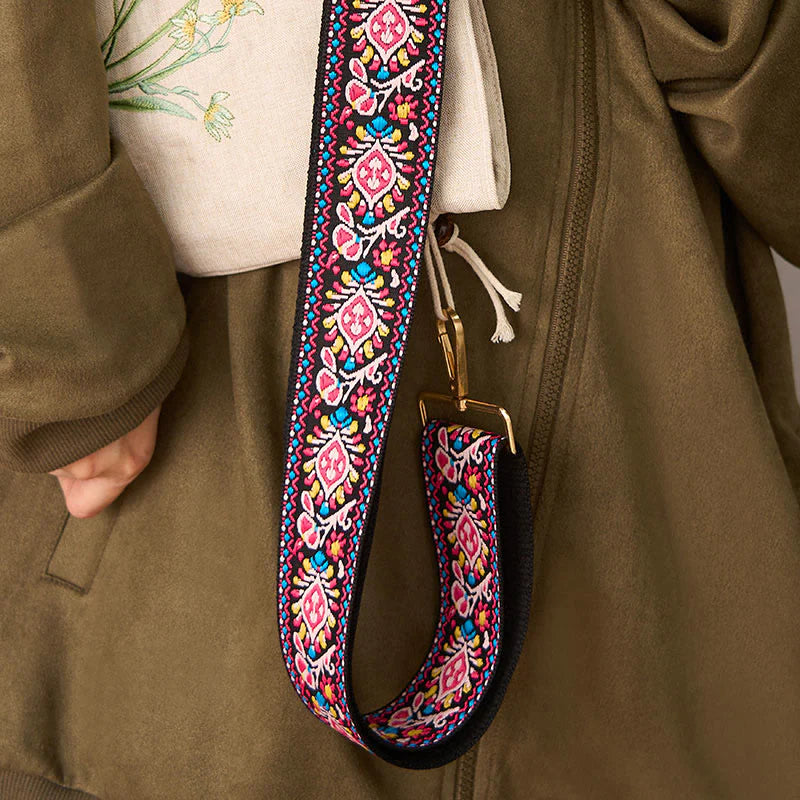 Buddha Stones Bohemian Flower Geometric Stripes Embroidery Adjustable Handbags Crossbody Shoulder Bag Purse Straps Replacement