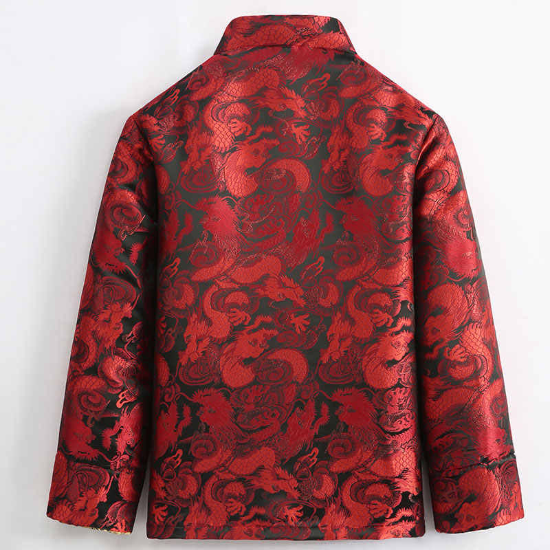 Buddha Stones Winter Dragon Jacquard Warm Frog-Button Long Sleeve Men's Jacket With Pockets