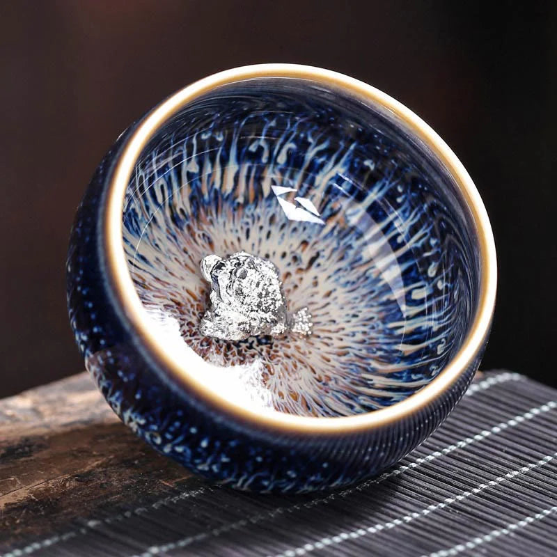 Buddha Stones Handmade Chinese Jianzhan Koi Fish Lotus Dragon Phoenix 12 Chinese Zodiac Ceramic Teacup Kung Fu Tea Cup 70ml