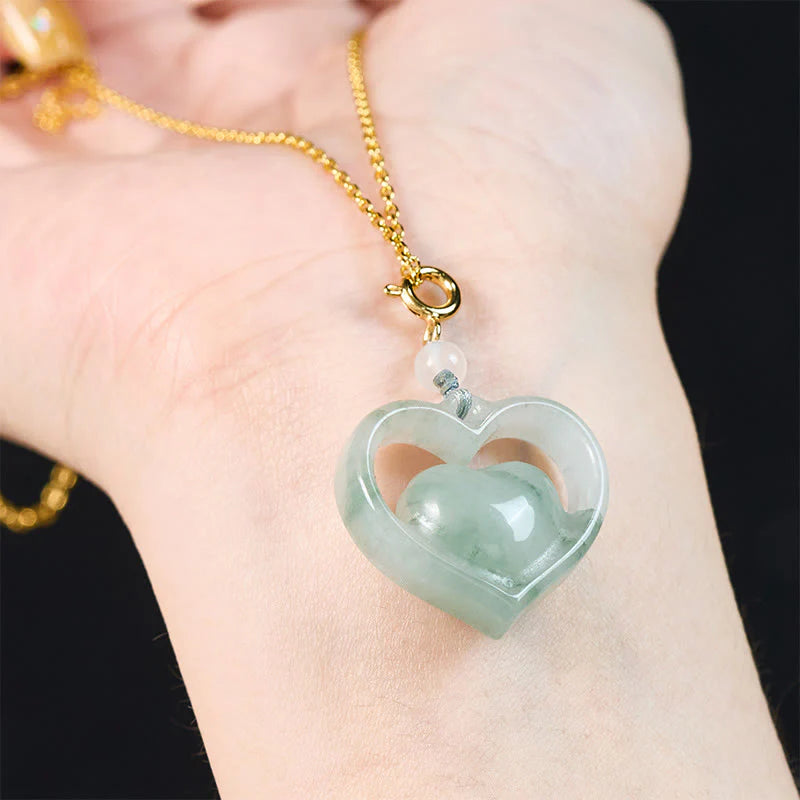 Buddha Stones Hollow Love Heart Jade Abundance Necklace Pendant