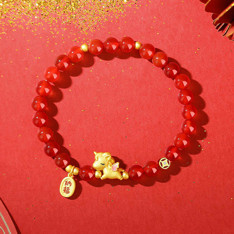 Buddha Stones 925 Sterling Silver Year Of The Horse Red Agate Lucky Fortune Confidence Bracelet